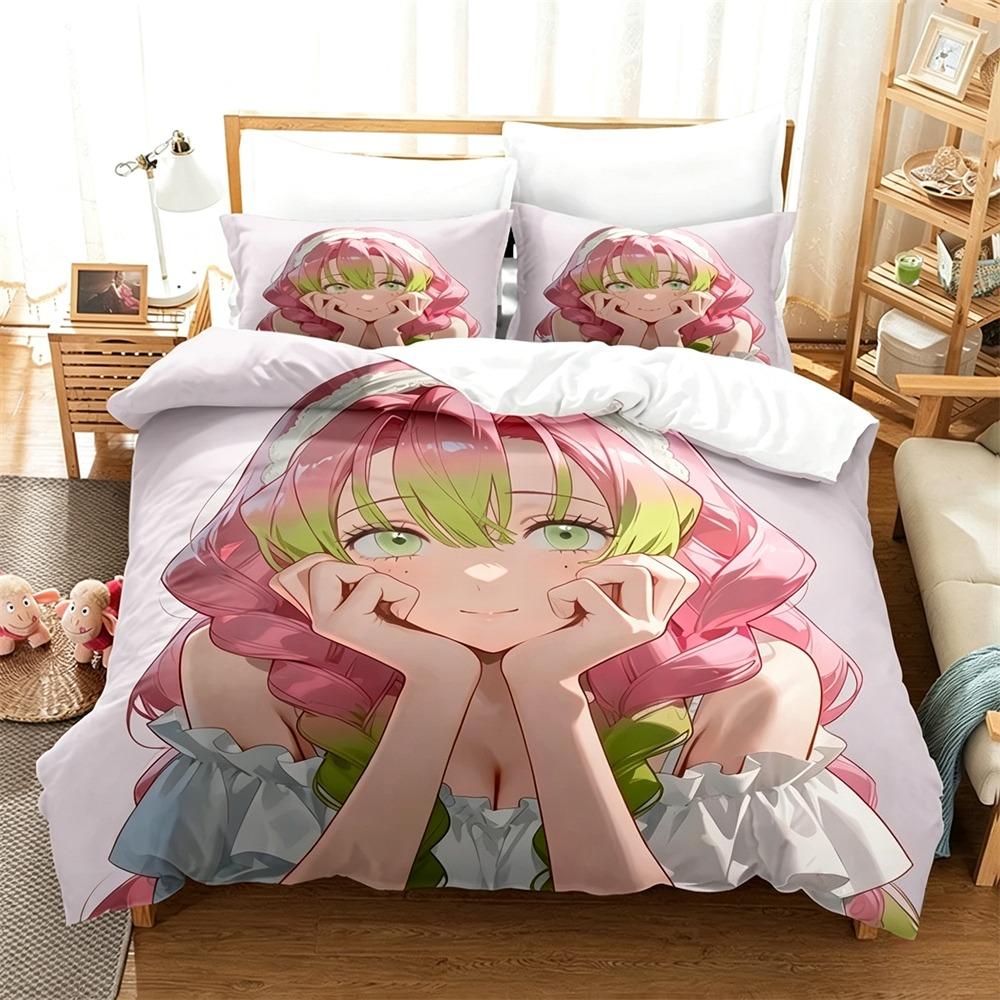 Kawaii Kanroji Mitsuri 2/3 Piece Bedding Set Luxury Comforter Set with Queen King Size Cool Two household goods Anime bed shee