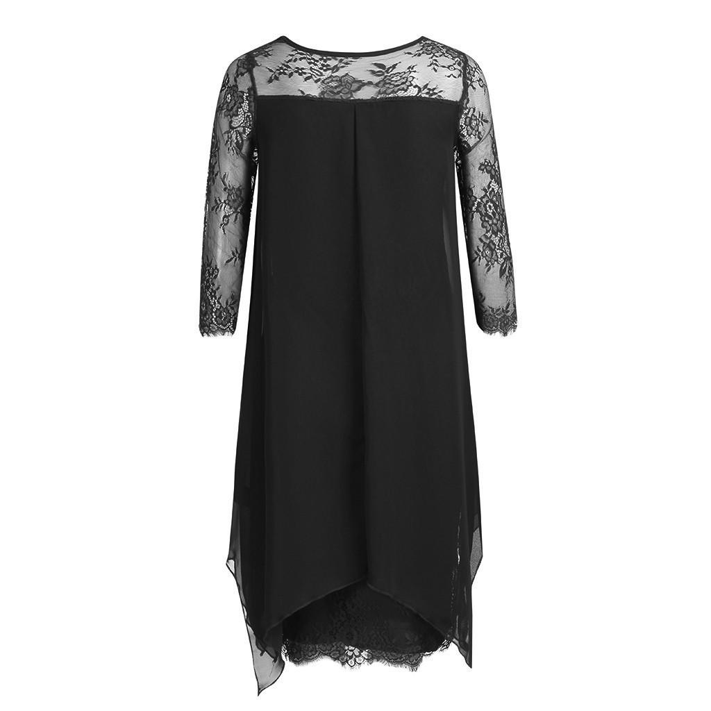 Femei Nouă Modă Suprapunere Șifon Mânecă Trei Sferturi Rochie Dantelă Oversize S-5XL