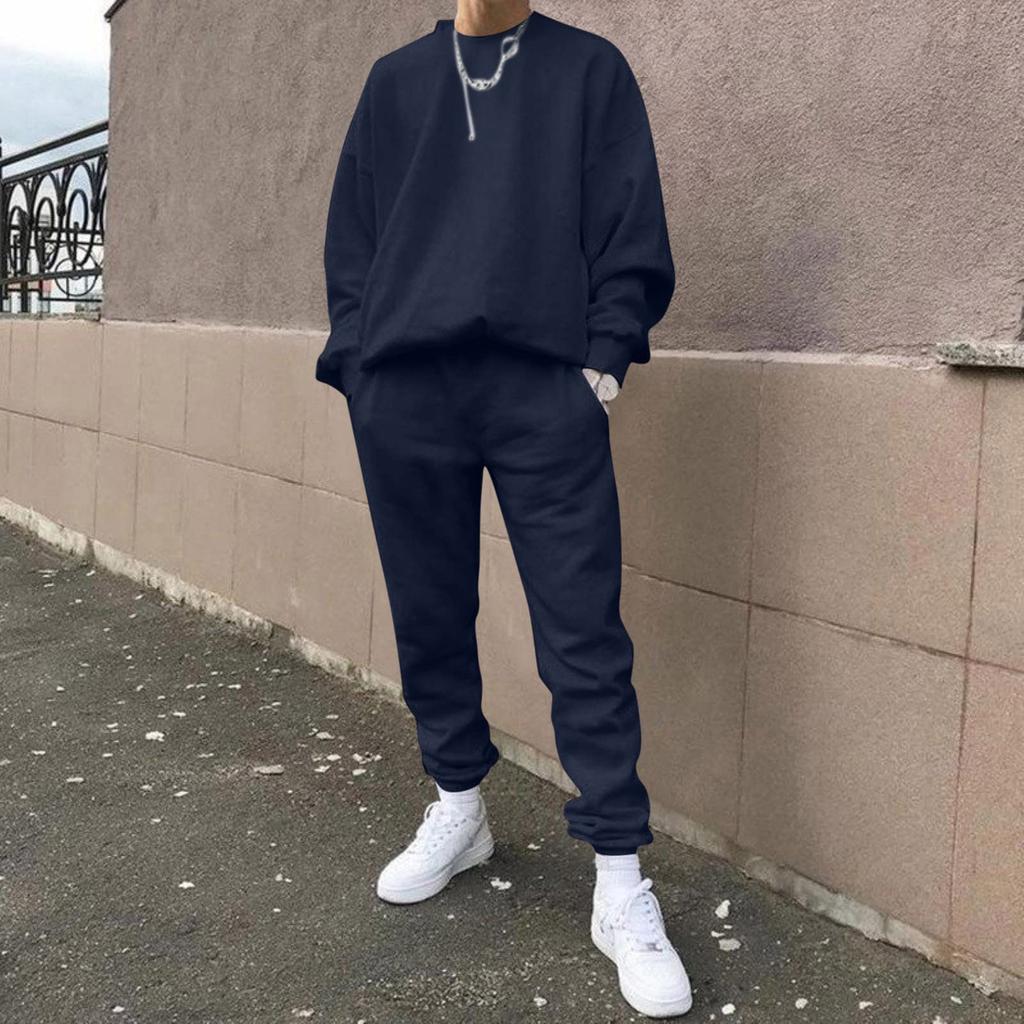 Men's Long Sleeve Sweatshirt and Sweatpants Set Loose Fit Casual Two Piece Sportswear Outfit