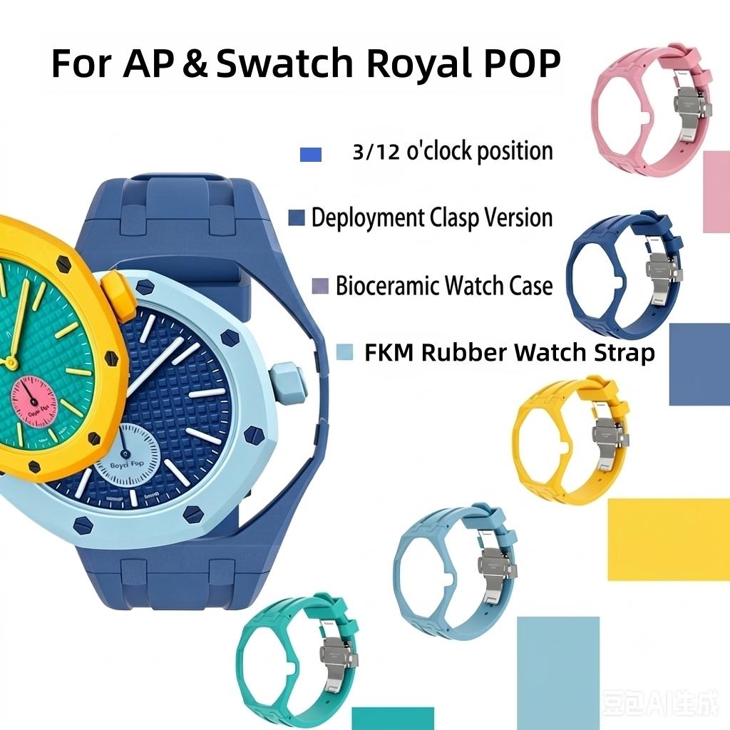 Dreifarbiger integrierter Silikon-Uhrenarmband-Mod-Kit mit Faltschließe Kompatibel mit Swatch X Royal Pop Uhrenzubehör