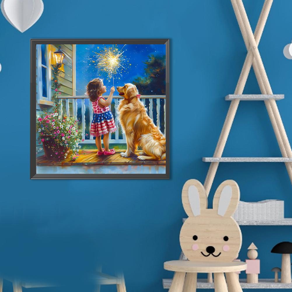 Animal and Girl Full DIY 5D Round Drill Diamond Art Diamond Painting for Adults/Beginners Gift Idea Home Wall Decor 40x40cm