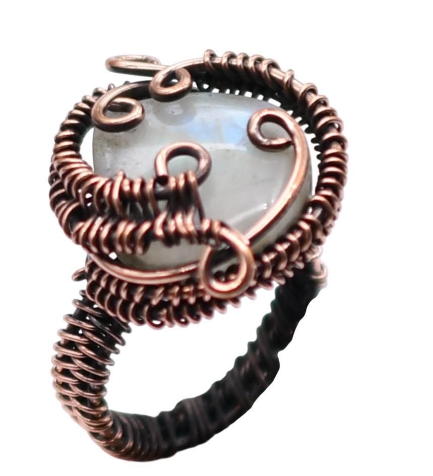 Moonstone Natural Gemstone Copper Wired Ring US Size-7 R 4718