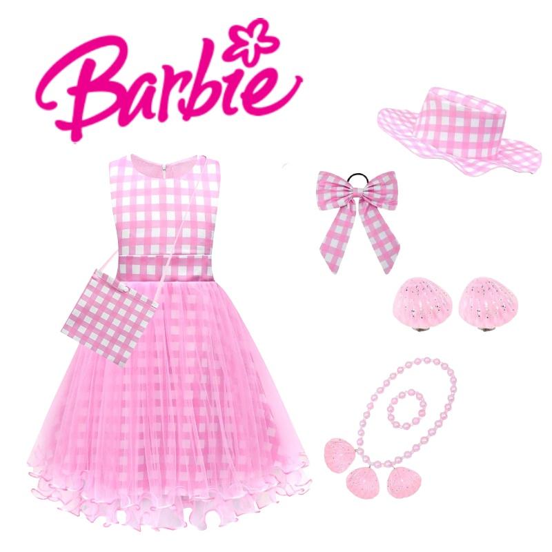 Princess Pink Sleeveless Dress Set With Bag Hat Bracelet Necklace Earrings And Hair Accessories