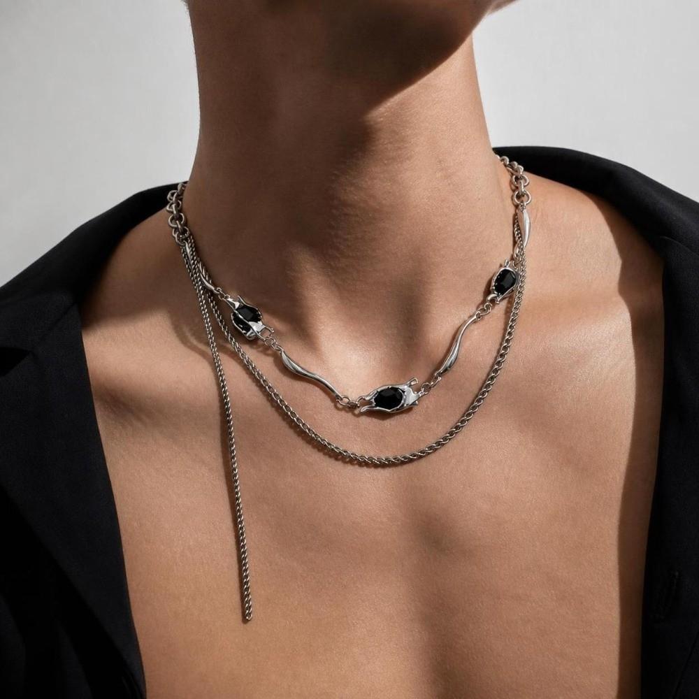 Adjustable Tassel Necklace Y2K Choker Chain Fashion Zircon Choker Necklace  Men