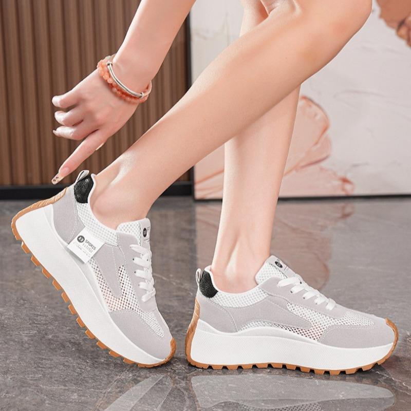 Summer New Women's Shoes Thick Bottom Popular Comfortable Casual Sneakers Outdoor Breathable Patchwork Leather Vulcanized Shoes