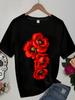 ZXHFlower print Womens round neck Tshirt summer casual short sleeved top street fashion Womens versatile