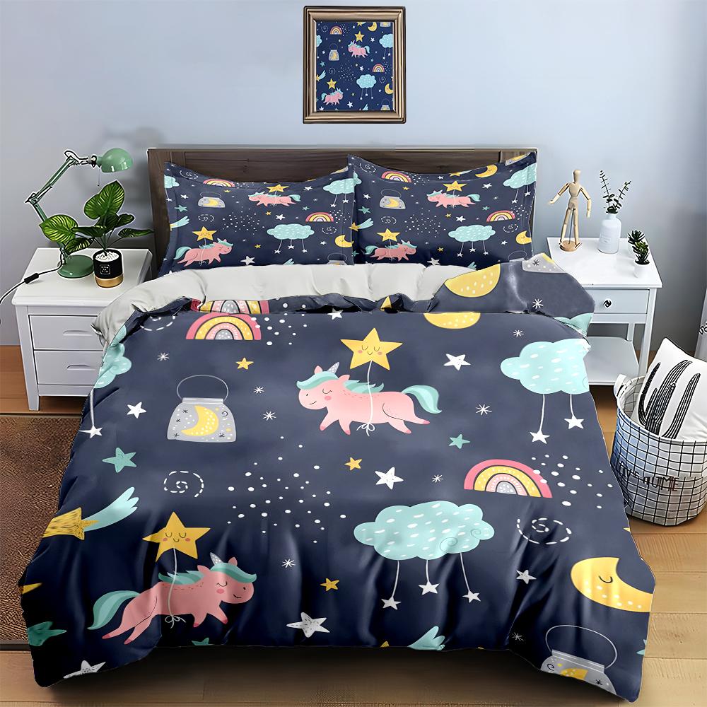Cartoon Unicorn Design. Bedding Duvet Cover Sets Duvet Covers Pillowcases Gifts (1 * Duvet Cover 2 * Pillowcases, Without Duvet Insert)