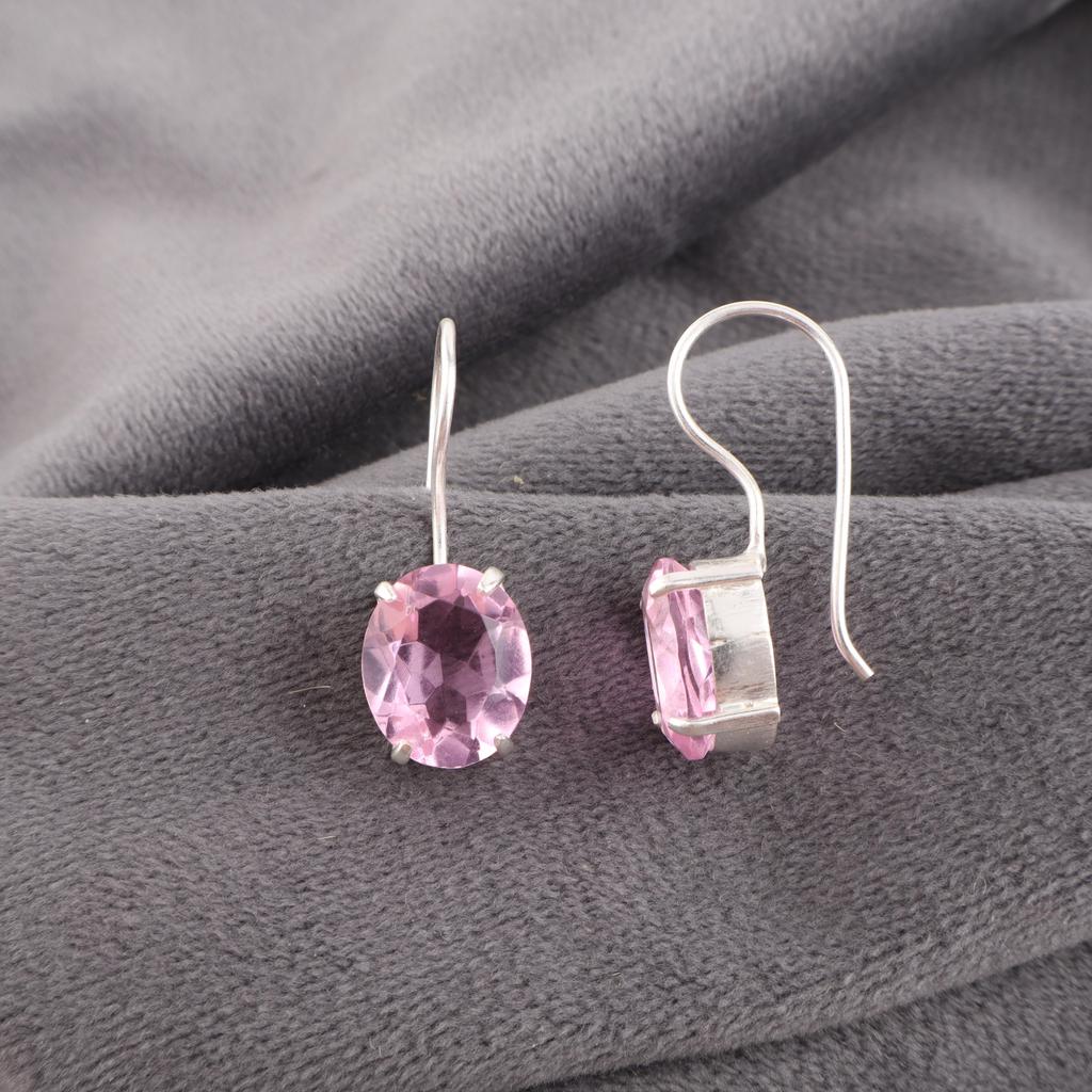 Morganite Earrings, Handmade Gemstone 925 Solid Sterling Silver Earrings Antique Jewelry, Gift For Her