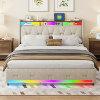 Luxury Tufted Upholstered Bed with RGB Led Lighting Bedside Storage Shelf Usb Type c Charging Remote Control Smart Bed Frame