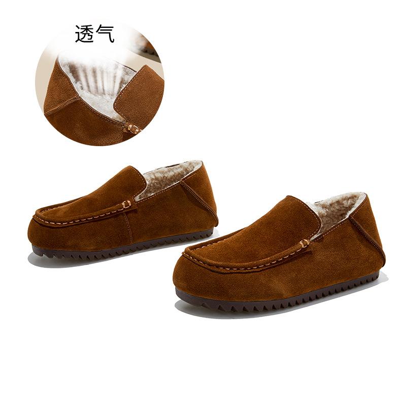Loafers for Woman Genuine Leather Warm Wool Shoes Winter New Flat Cotton Shoes Women's Retro Casual Women's Shoes