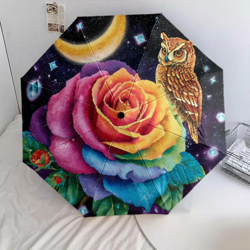 

Colorful owl pattern, automatic folding umbrella, portable and foldable design, 8 ribs, a Christmas or birthday gift.