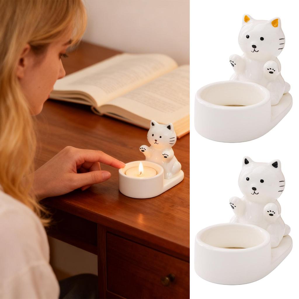 Candle Holder Ceramic Anti-Drip Wax Design Cat Candle Tea Light Holder For Bathroom Kitchen Bedroom Tabletop Apartment Party