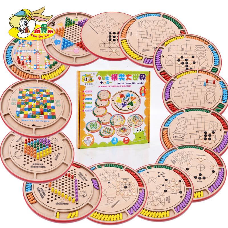 

Family Board Wooden Game Puzzle Toys Multiple Chess Variations Entertainment Kid