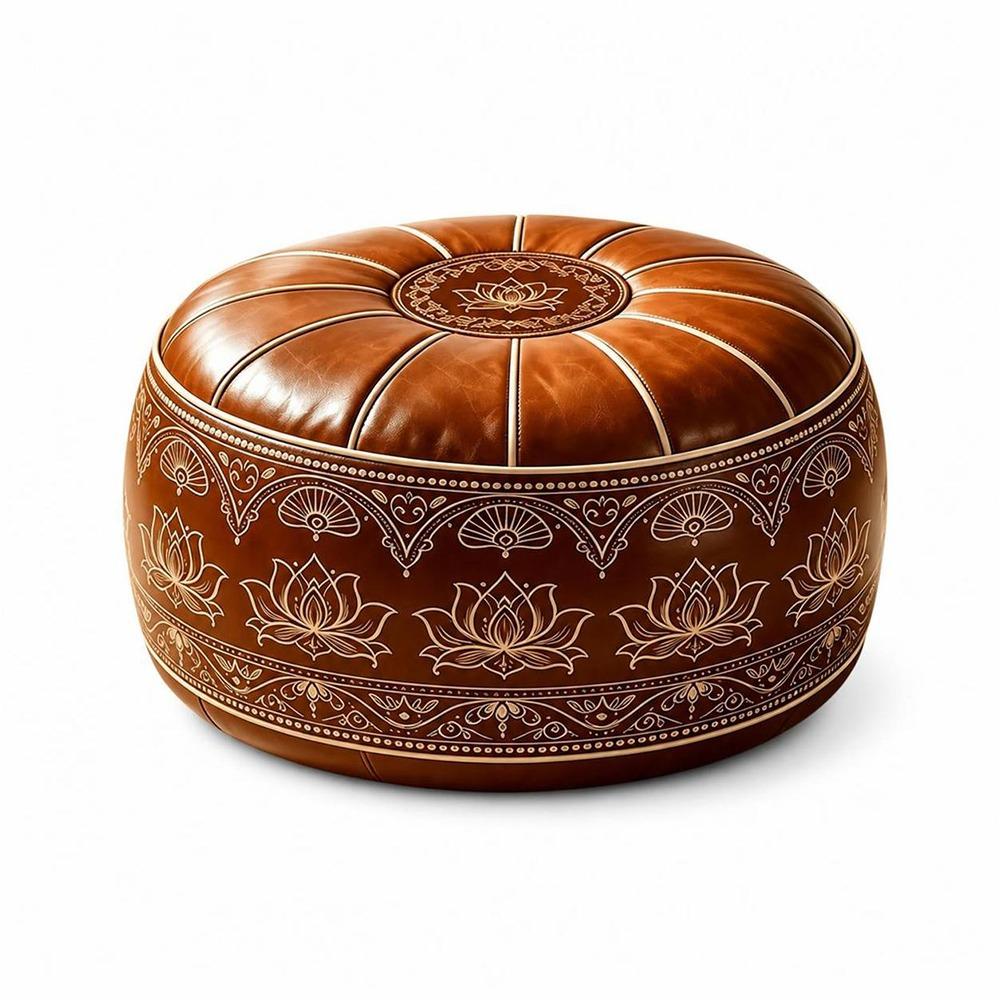 Round Shape Fillable Ottoman Pouf PU Leather Round Pouf Cover New Floor Seat Cushion  Home Use
