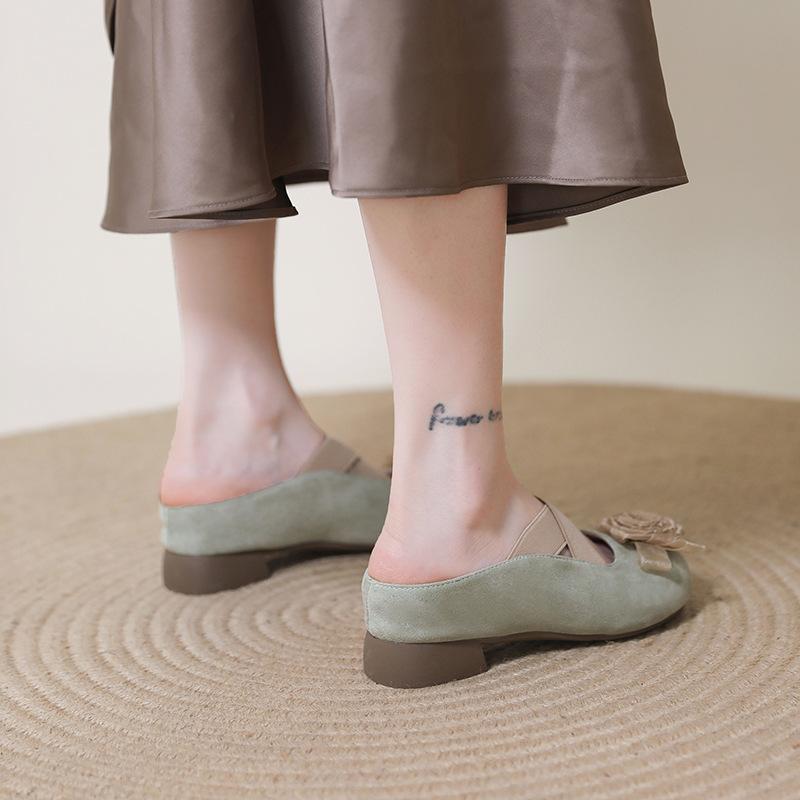 Small Inner Height Increase Bag Head Half Slippers Women's 2025 New Summer Wear a Pedal Sandals Mary Jane Single Shoes