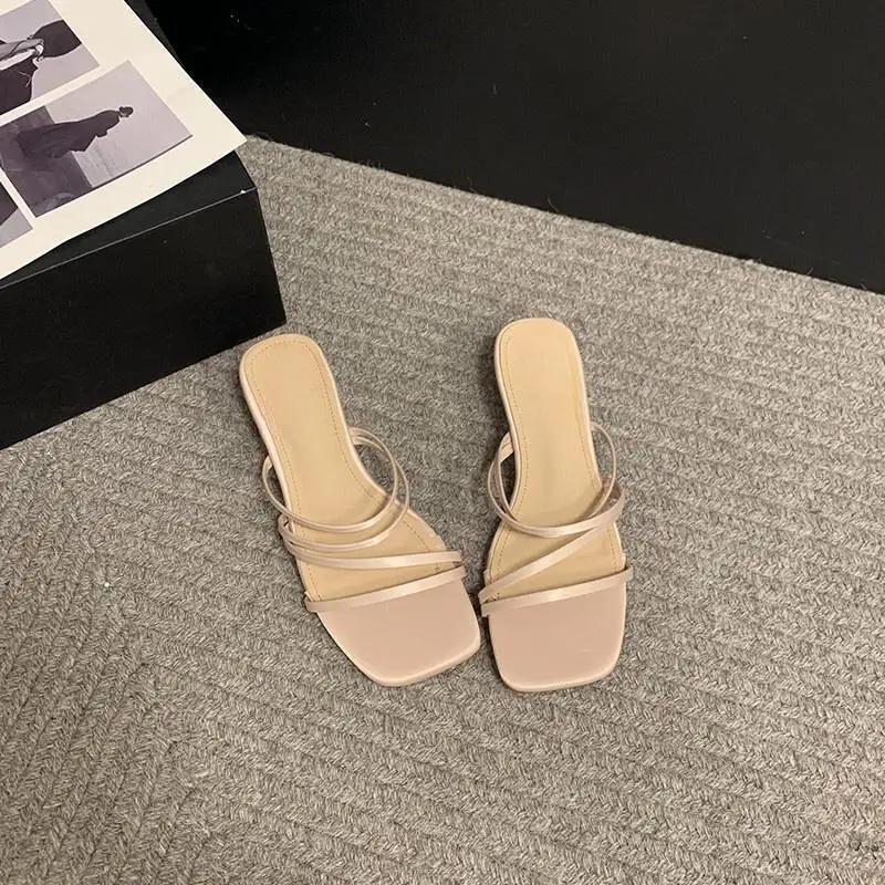 

Празднуйте Босоножки на тонких ремешках и толстом каблуке для женщин 2025, Шлепанцы на высоком каблуке, Большой размер 42, Женская обувь, Шлепанцы на блочном каблуке для женщин 35 розовый