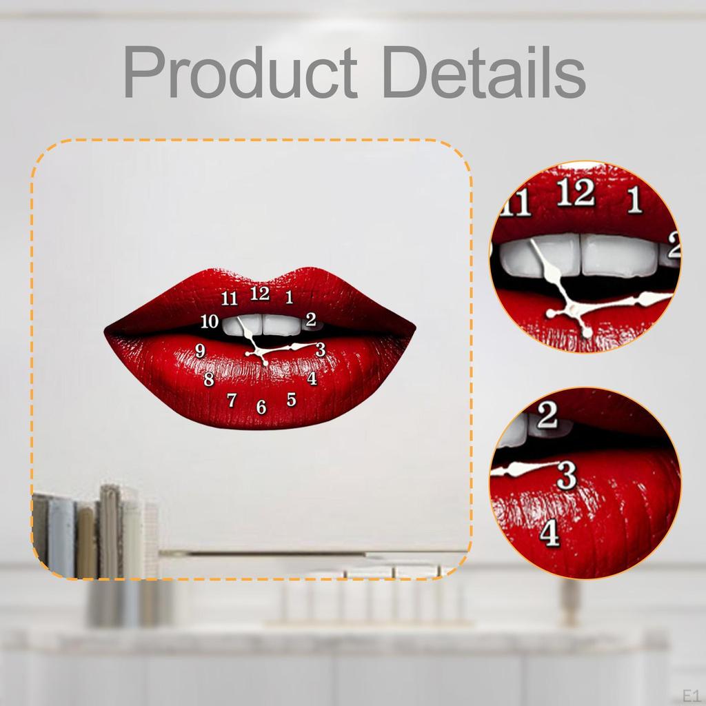 Lady Red Lips Shaped Wall Clock Silent Fashion Wood Art Home Decor Ornament Hanging for