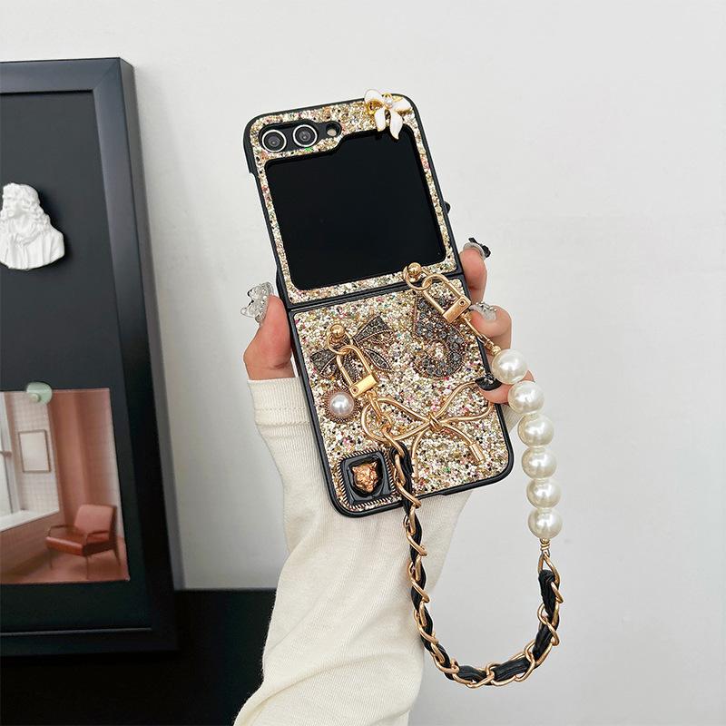 

Чехол для мобильного телефона Samsung Zflip5 для Huawei Pocket2 Жемчужный браслет Блестки Пайетки Высококлассный Бант pocket2