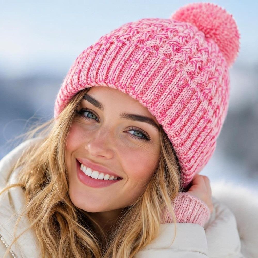 Single Layer Knit Pom Pom Beanies Colorful Winter Skull Cap Knitted Beanie Hat  Winter Season