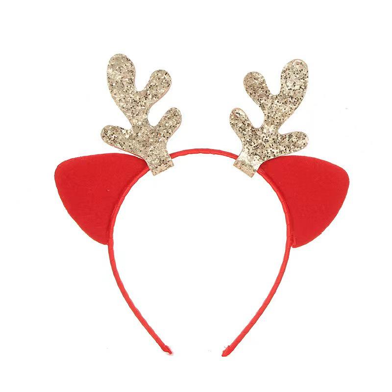 Elf Antlers Headband with Gold Sequin Ears - Festive Holiday & Halloween Party Accessory