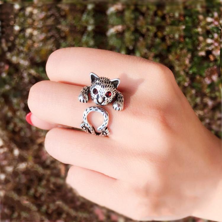 Retro Cute Inspired Cat S925 Sterling Silver Adjustable Ring For Occasion Every