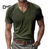 Men's V-Neck Corduroy T-Shirt Summer Ribbed Knit Tee Shirt Short Sleeve Casual Business Top for Work Vacation Street