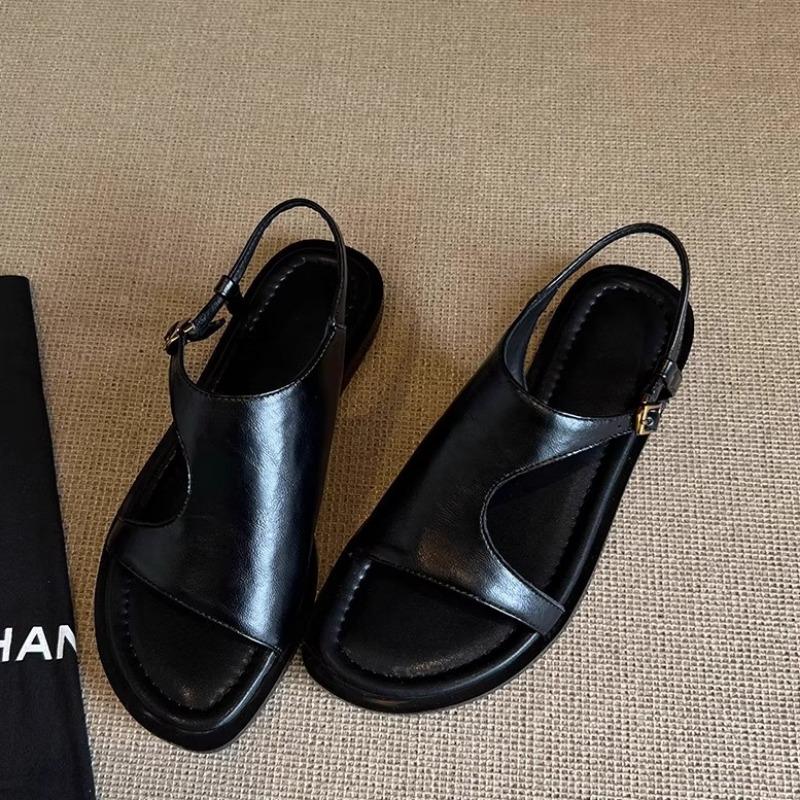 

Нишевые сандалии из овчины, женские летние повседневные сандалии на плоской подошве с круглым носком, удобные сандалии для женщин 40 чёрный