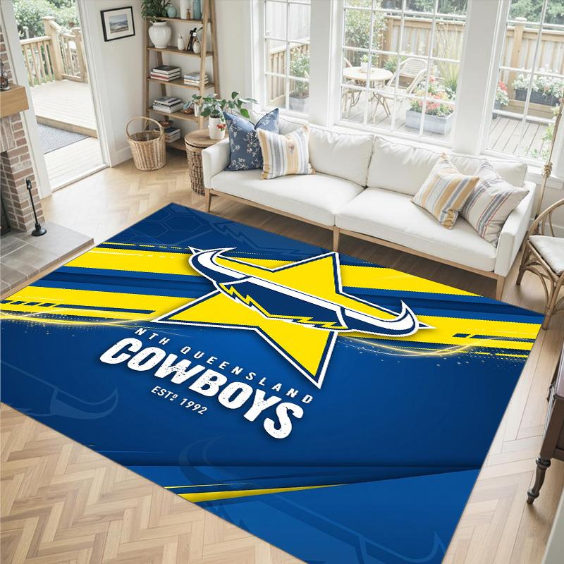 North Queensland Cowboys Design Crystal Velvet Carpet Cozy Non?Slip Printed Rug For Bedroom Living Room Entrance