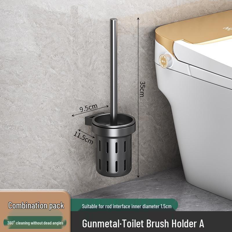 Wall-Mounted Soft Bristle Toilet Cleaning Set with Long Handle and Storage Rack