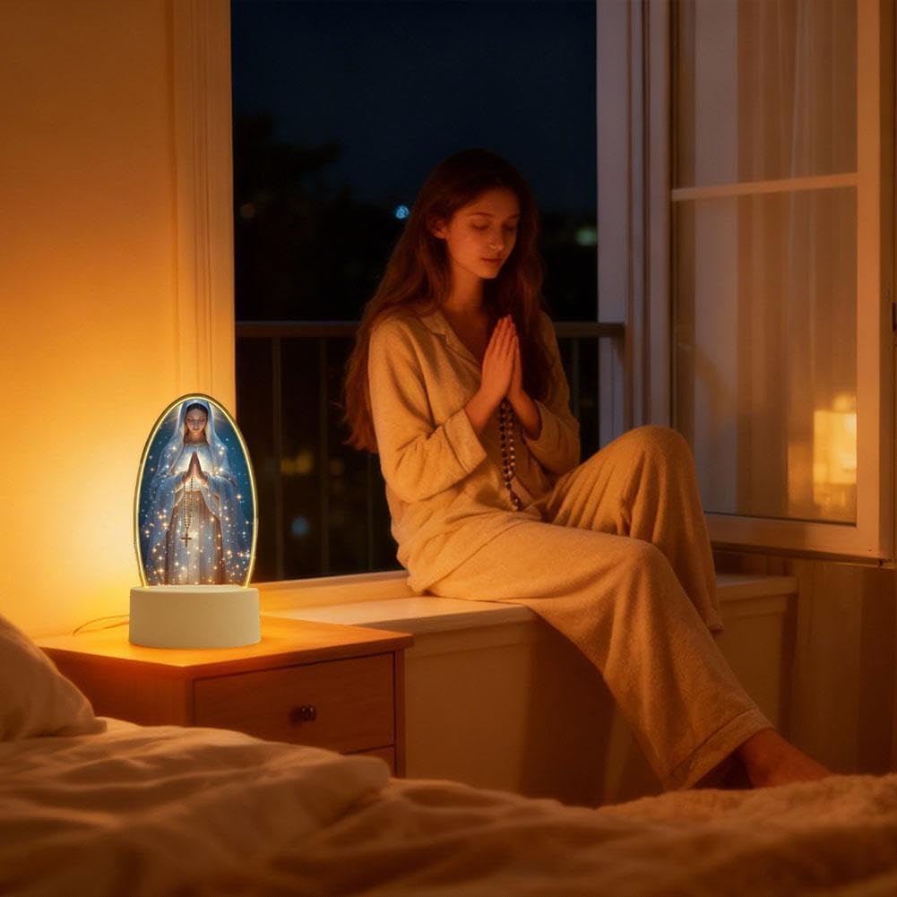 Usb-Powered Religious Lamp Plastic Led Catholic Table Lamp Guadalupe Virgin Prayer Lamp High-Quality Mary Prayer Night Light