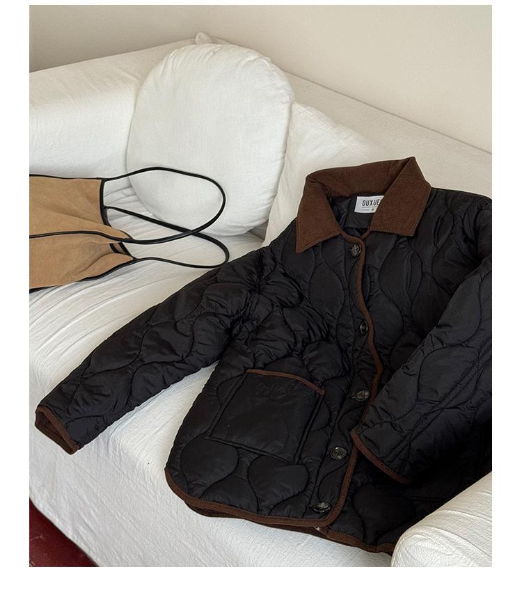 Contrast Color Thin Light Lapel Warm Short Loose Autumn Jacket