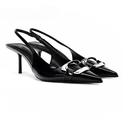 Fashion Chain Kitten Heels Women Slingback Pointed Toe High Heels for Woman Pumps Ladies Wedding Heeled Office Modern Shoes