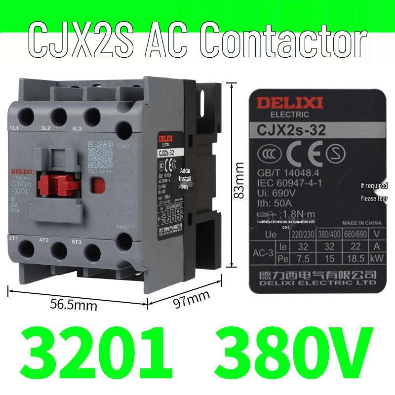 DELIXI CJX2S-3210/3201/3211 AC Contactor (220V/380V/110V/24V/36V)