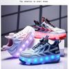 Kids Roller Shoes With 4 Wheels PU Light-Up Sneakers Boys Girls Outdoor Play