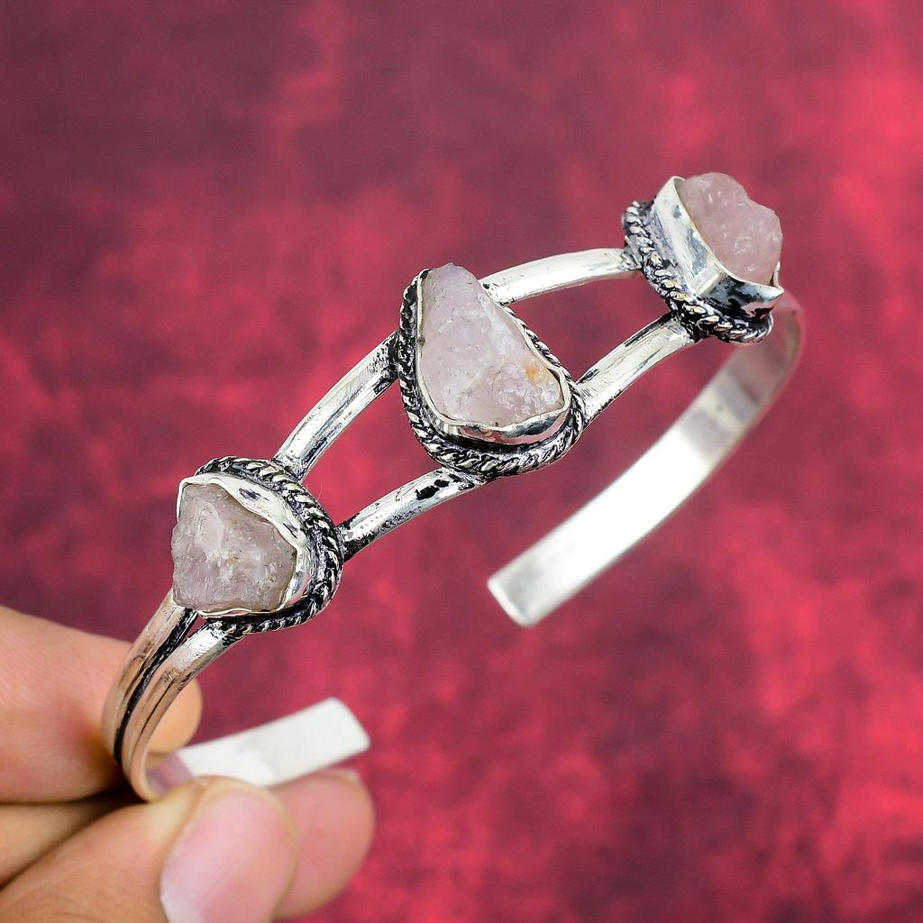 Rough Rose Quartz Bracelet Jewelry, Gemstone Bracelet 925 Solid Sterling Silver Jewelry, Handmade Unique Shape Adjustable Bracelet Jewelry