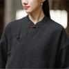 Johnature Women Chinese Style Stand Long Sleeve Plush Warm Winter Solid Color Button Tops