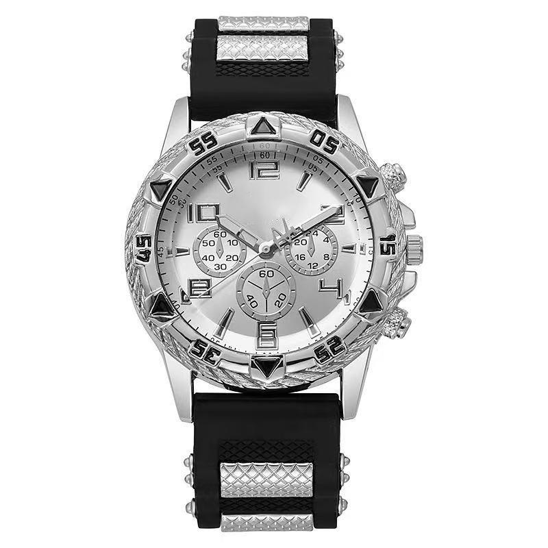 Men'S Watch Sports Fashion Trend Business Fake Three-Eye Silicone Strap Watch Digital Quartz Watch