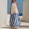 European Summer Vacation Style Temperament Casual Striped Neck Strap Backless Thin Dress Women