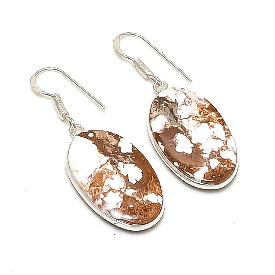 Натуральный камень дикой лошади Ювелирное изделие из стерлингового серебра 925 пробы Серьга 1,77  AE-12083