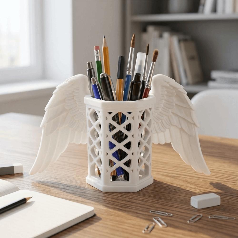 Stable 3D Printed Pen Stand Plastic Desk Organizer Multi-functional Angel Wings Pen Holder Bedroom