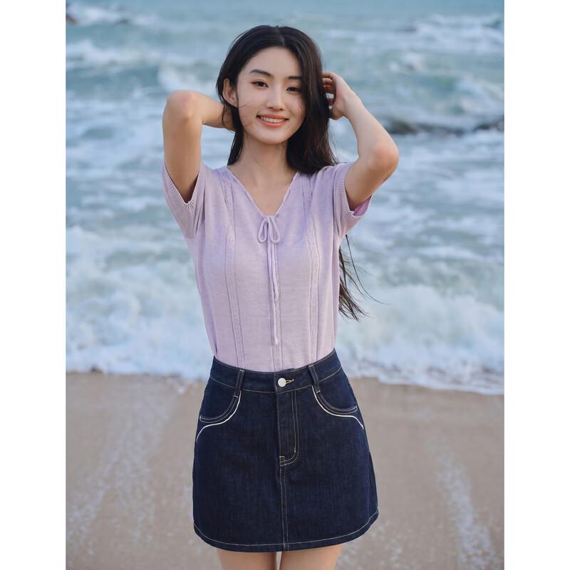 Women s V-neck Drawstring Knit Top S