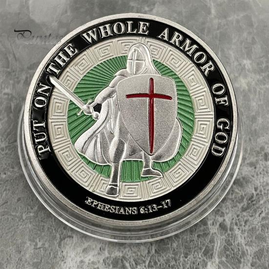 Armor of God Coin 1.57" Diameter Metal Souvenir Coin Put on The Whole Armor of God Double-Sided Armored Soldier Challenge Coin for Military Church