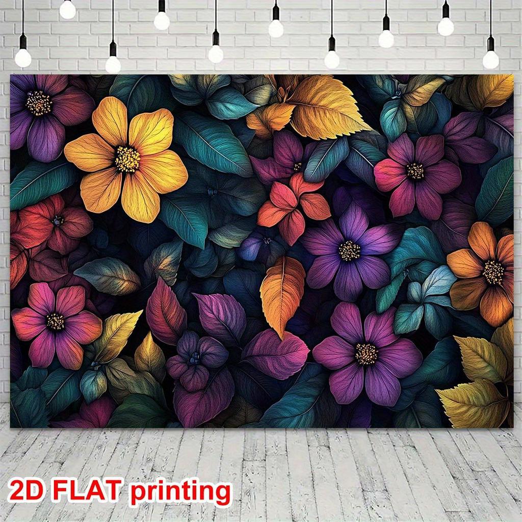 2D Flat 1pc Colorful Floral Pattern Tapestry Bright Flowers Leaves Abstract Design Wall Hanging Modern Home Decor Art