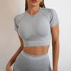 Seamless Pleated Yoga Suit Two-piece Set For Women's Outdoor Fitness, High Waisted Slimming And Tight Fitting Short Sleeved Yoga Set