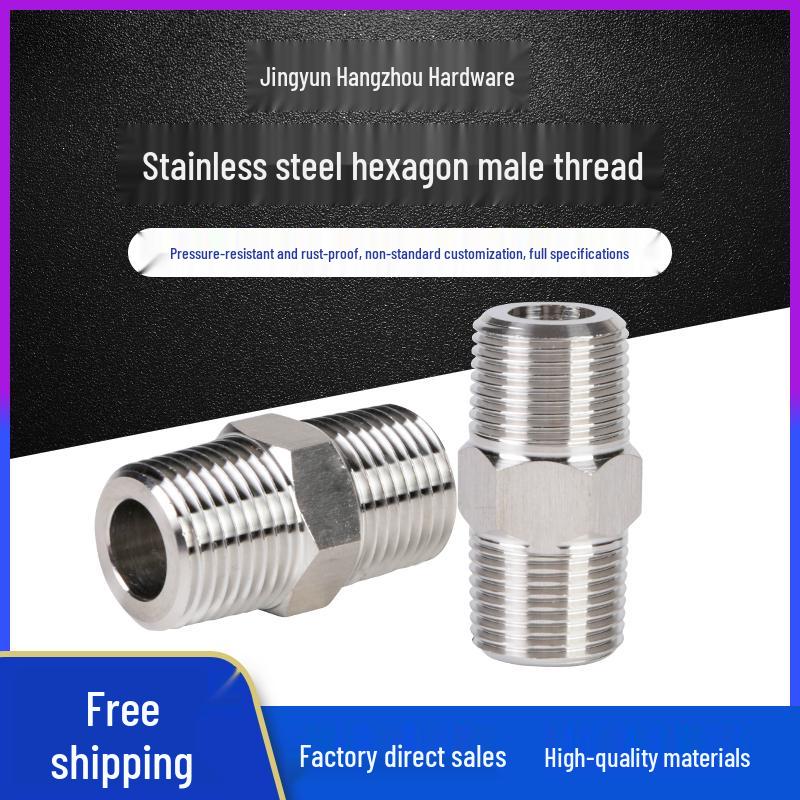 Conector Niplu Reductor Hexagonal de Înaltă Presiune din Oțel Inoxidabil 304 - Filet Dublu Masculin, 2 la 4 Puncte