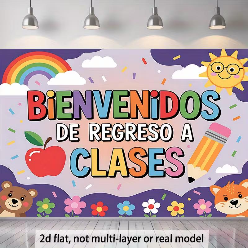 Добро пожаловать обратно в школу Баннер, Испанский Баннер «С возвращением в школу» 47.2x31.5inch/120*80cm