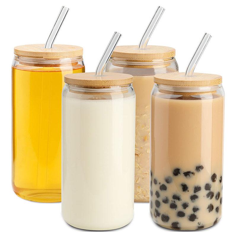 Multifunctional Bamboo Lid Glass, 16oz High Borosilicate Cola Cup, High Temperature Resistant Glass, Milk Tea Cup, Beverage Cup