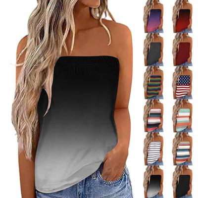 Women Strapless Bandeau Tank Casual Sleeveless Summer Loose Holiday Tube Shirt Tunic Tanks Tops