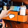 Leather Car Backseat Organiser with Cup Holder Tissue Box Seats Back Hook Hanger Bottle Holder Napkin Storage Bag Universal Fit for Vehicle Headrests