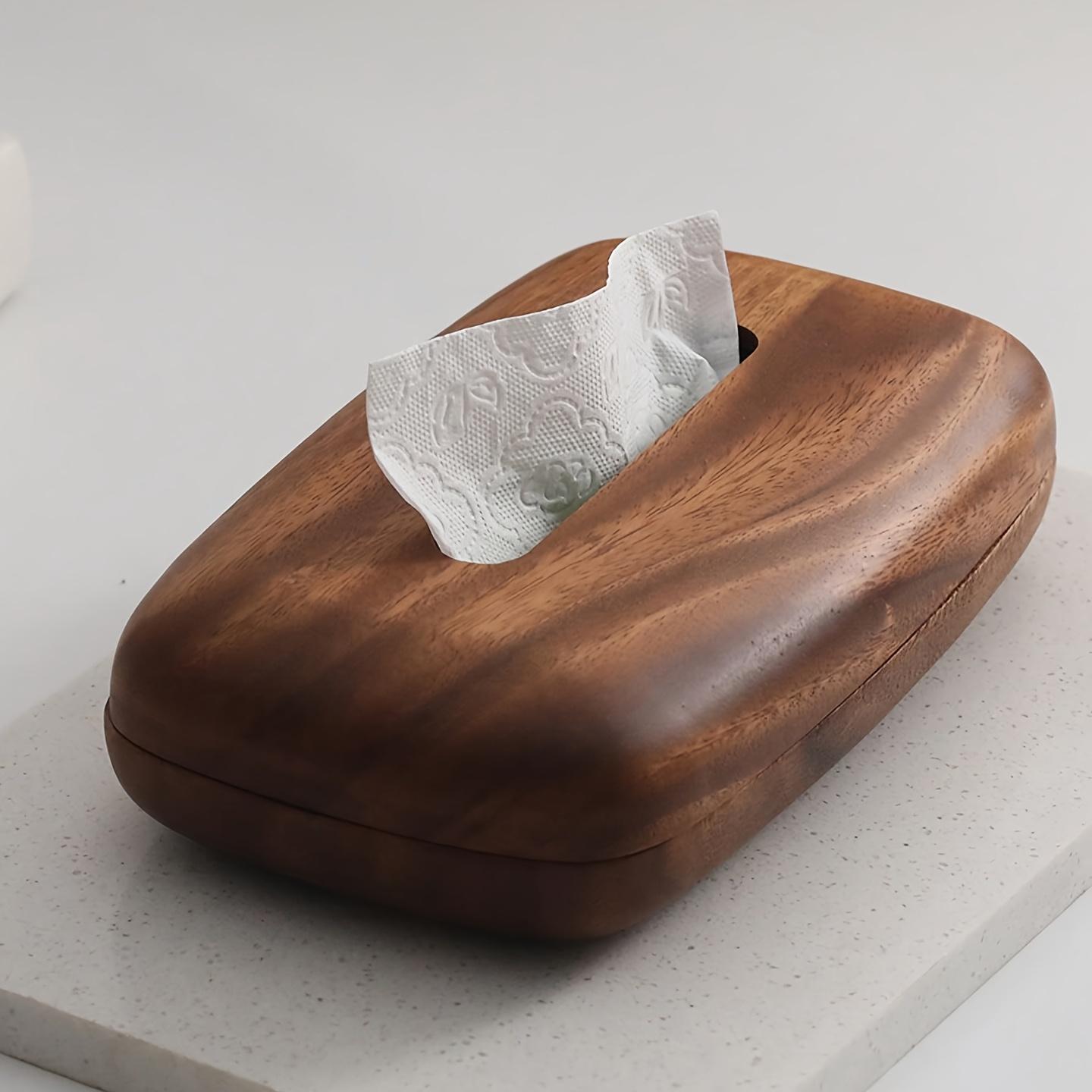 Walnut Tissue Box Cover - Modern Vintage Design, Premium Wood, for Desk & Bathroom Decor. Easy Refill, Polished Finish.